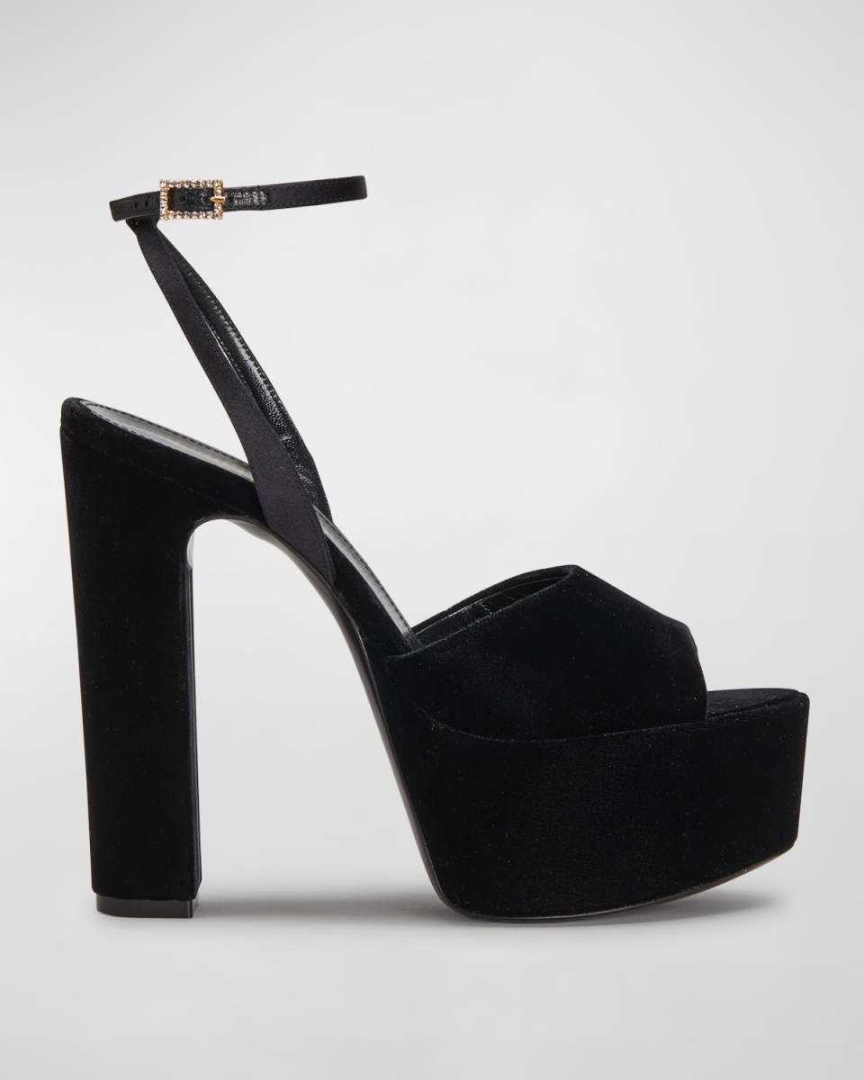 Crystal-Buckle Platform Sandals